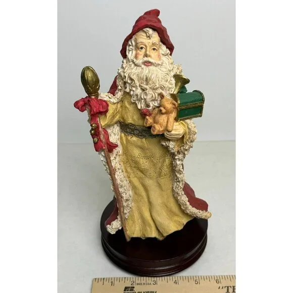 Vtg Musical Santa Figurine Wooden Base 12" Tall O Tannenbaum Wind Up Red Cape - Picture 12 of 16